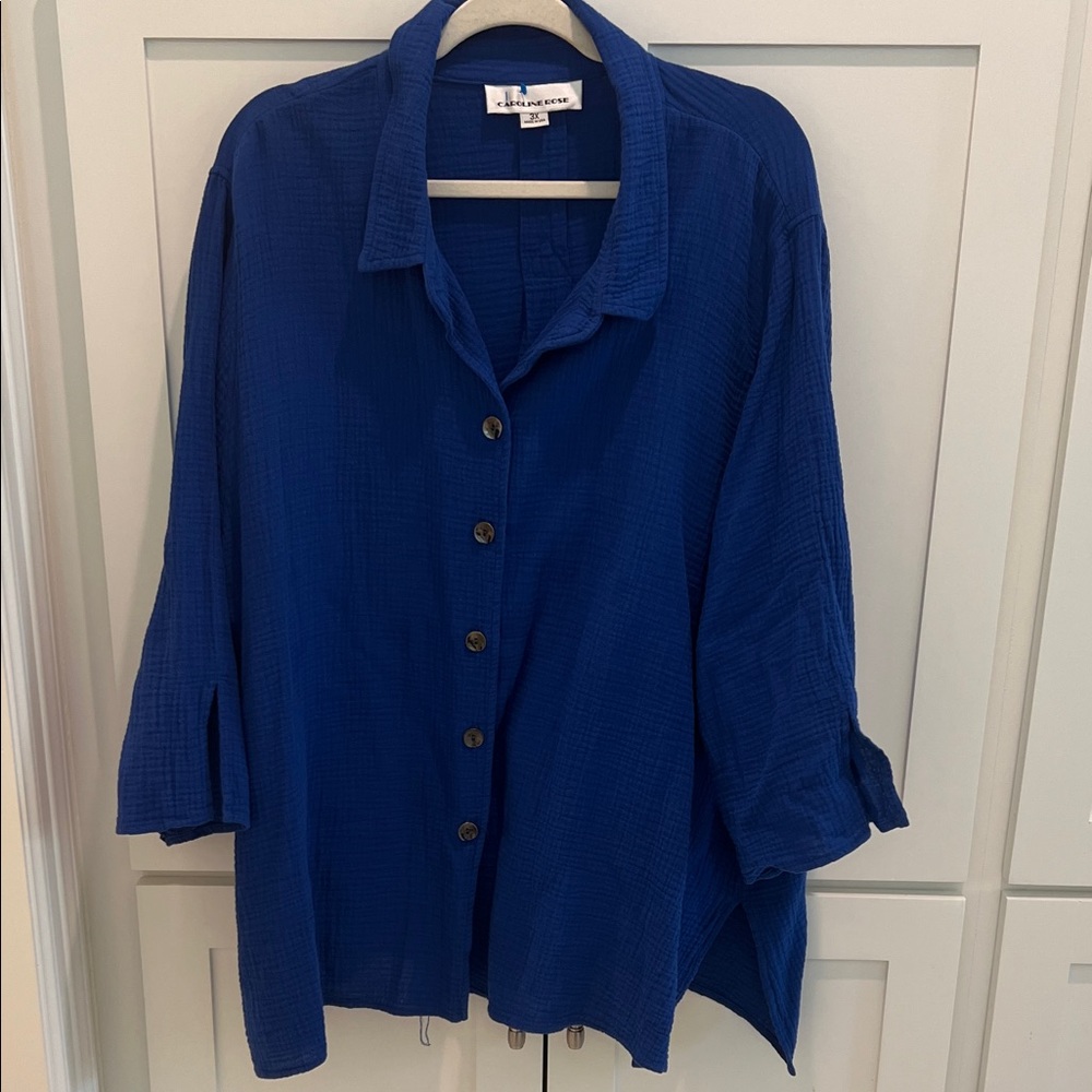 Elegant Blue Button-Down Shirt Size 3X